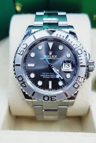 Yacht-Master 遊艇名仕 灰面藍針 不鏽鋼 鉑金錶圈