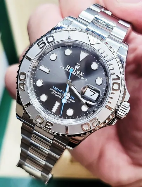 Yacht-Master 遊艇名仕 灰面藍針 不鏽鋼 鉑金錶圈